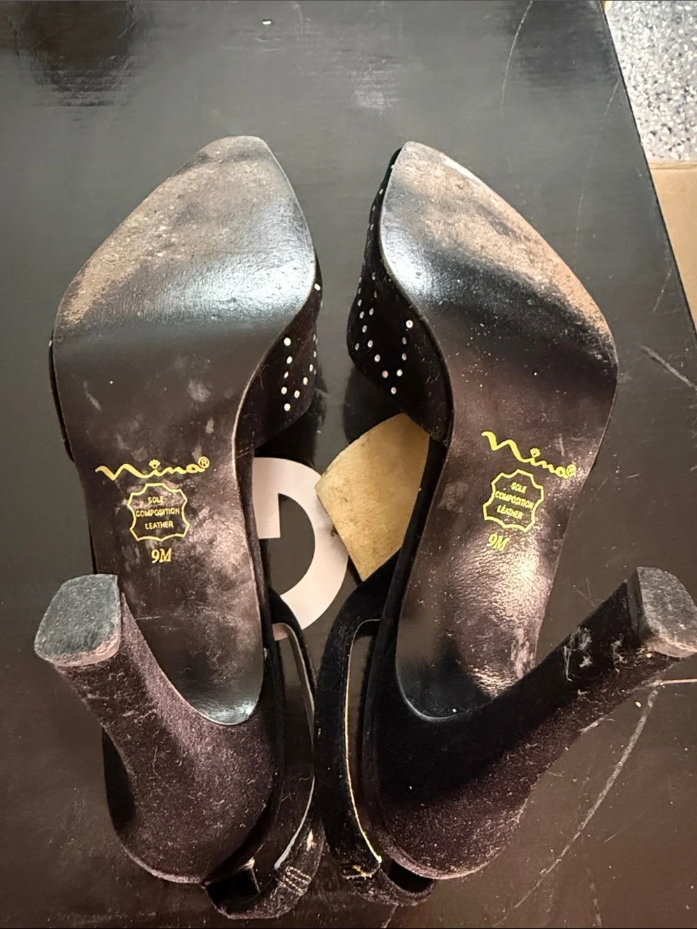 Nina Black Studded Velvet Slingback Pumps size 9